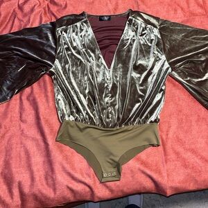 Velvet Bodysuit with V-Neck